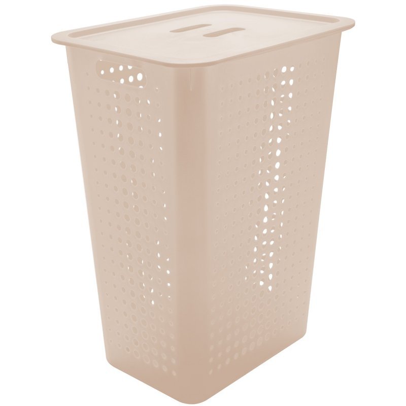 Cesto Para Roupas Organizador Lavanderia 47 Litros Plástico Bege Bege