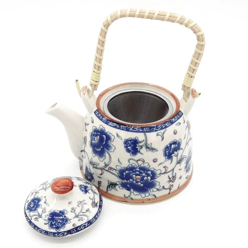 Chaleira de Ceramica com Infusor Modelo Oriental Detalhes Azul 1Litro MadeiraMadeira