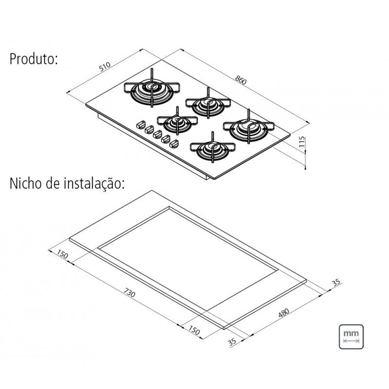 Cooktop 5 Bocas Tramontina 94709/301 Vidro Temperado Preto 5GG TRI 90