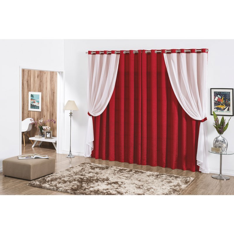 Menor preço em Cortina Valentina em Cetim Amassado com Voil 3M Vermelha