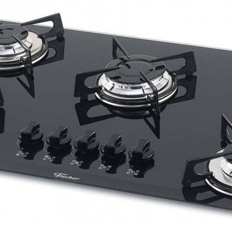 Fogão Cooktop Fisher 5 Bocas a Gás Mesa de Vidro Preto MadeiraMadeira