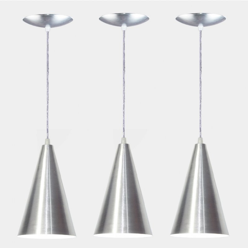 Kit 03 Luminárias Pendente Cone em Alumínio Escovado MadeiraMadeira