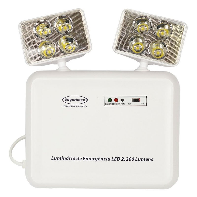 LUMINARIA EMERGÊNCIA SEGURIMAX LED 2 FARÓIS 2.200 LUMENS MadeiraMadeira