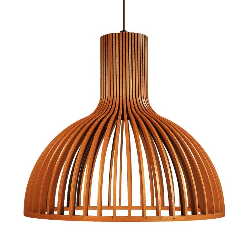 Luminária Pendente Kuma Caramelo em Madeira Soq E27 / Tam 29x26cm