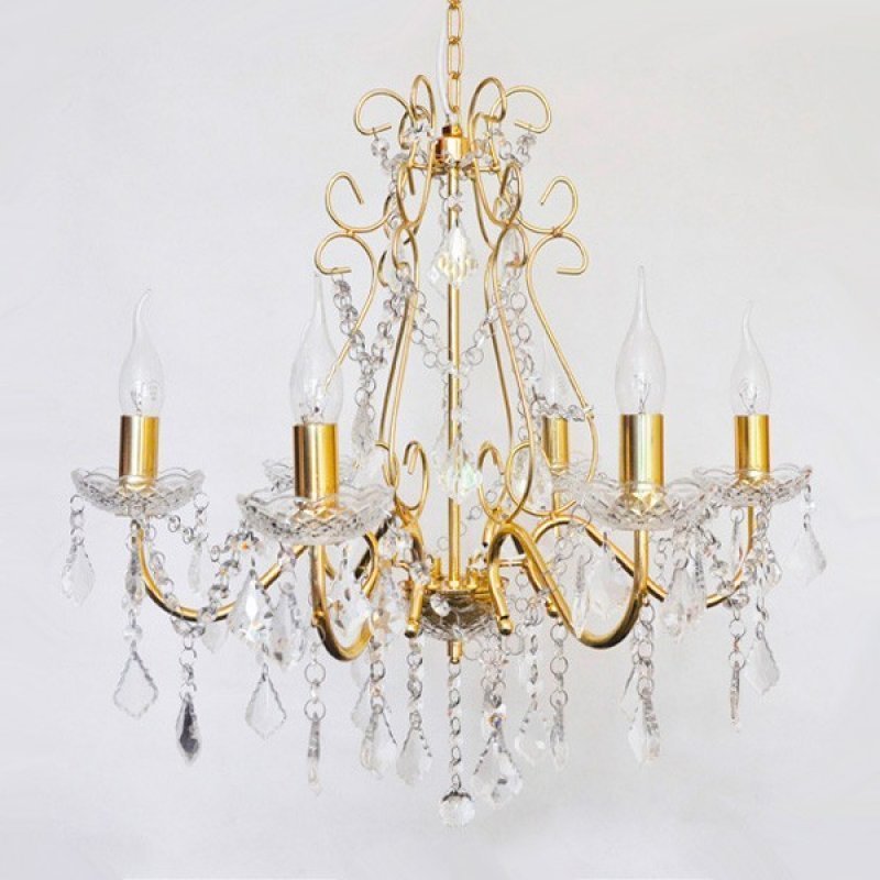 Lustre Candelabro 6 Braços Dourado Pendente Cristal Acrílico LM1902