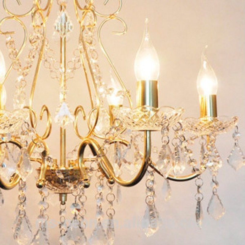 Lustre Candelabro 6 Braços Dourado Pendente Cristal Acrílico LM1902
