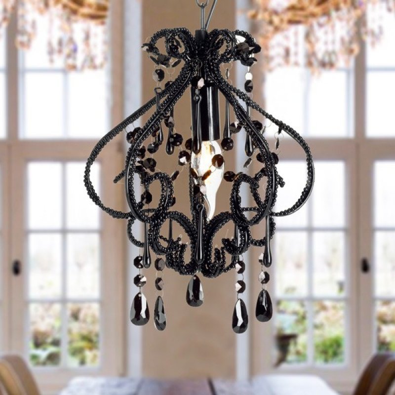 Lustre Candelabro Pendente Cristal Acrílico Preto LM1918 MadeiraMadeira