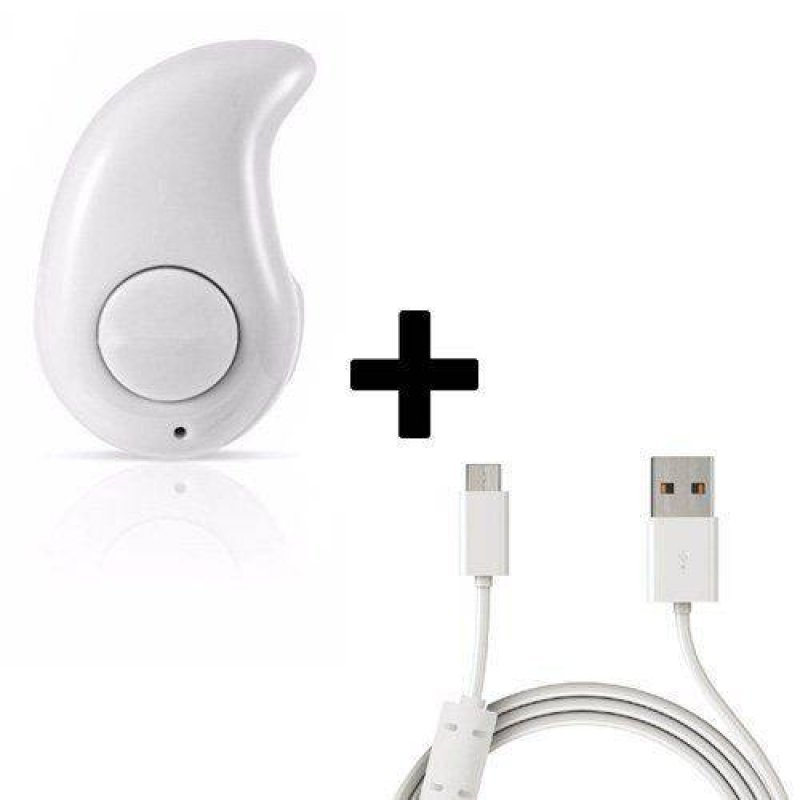 Menor preço em Mini Fone de Ouvido Bluetooth Branco + Cabo de Dados USB para V8 com Filtro 1,5 Metros Branco