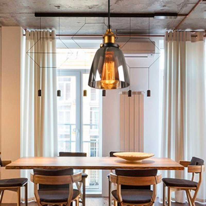 Pendente Retrô Fumê Industrial Vidro Loft Luminária Vintage Lustre
