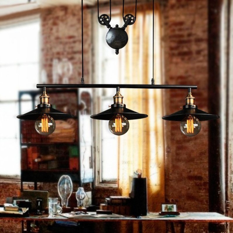 Pendente Retrô Industrial Trio Preto Loft Luminária Vintage Lustre