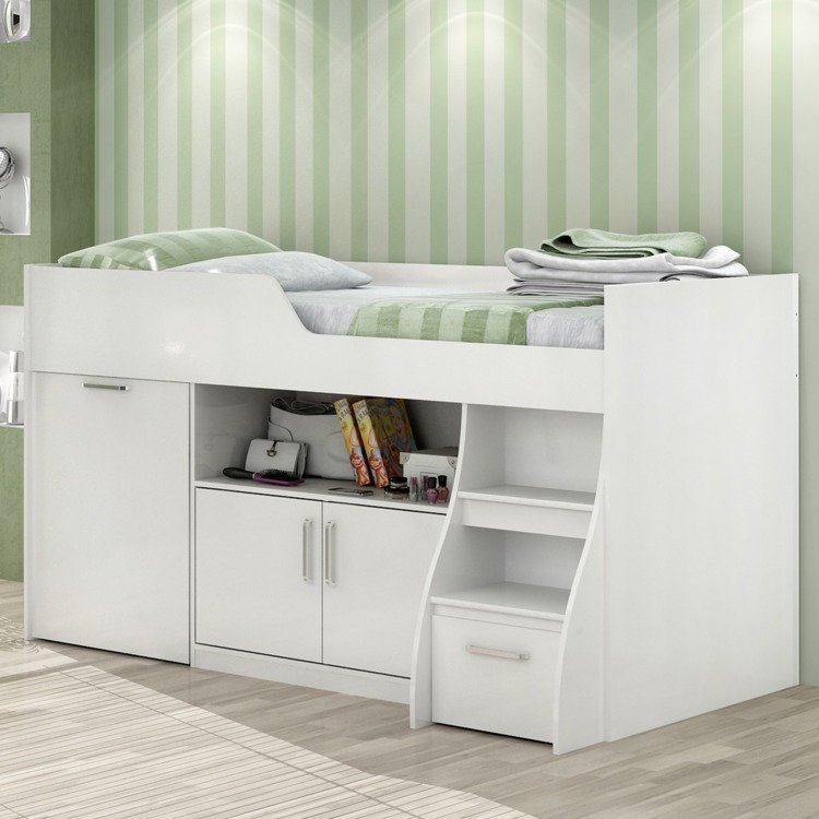 Cama Infantil Multifuncional Alta com Armário Inferior Bianca Cimol Branco em Camas na Geraldi Artesanato Em Madeira ~ Cama Infantil Multifuncional Alta com Armário Inferior Bianca Cimol Branco em Camas na