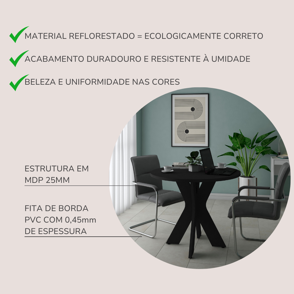 Mesa de Escritório Redonda para Reuniões Mariana Espresso Móveis - 7