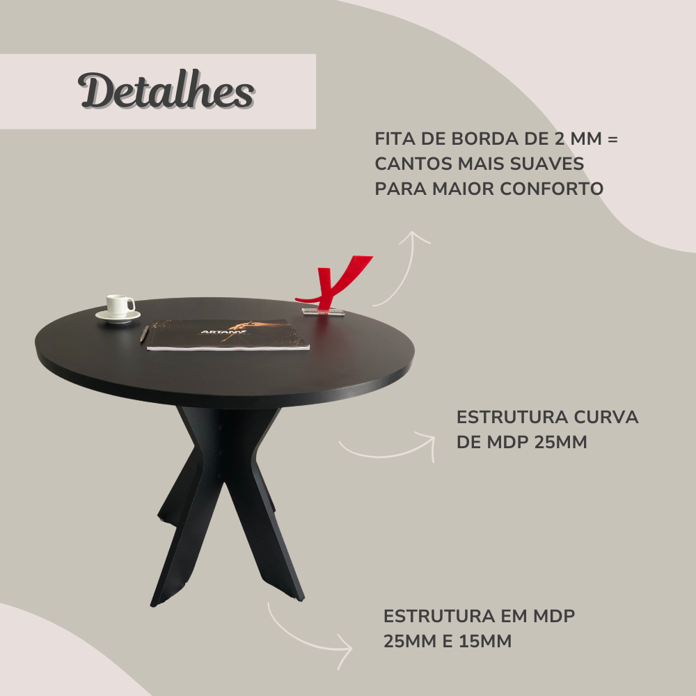 Mesa de Escritório Redonda para Reuniões Mariana Espresso Móveis - 9