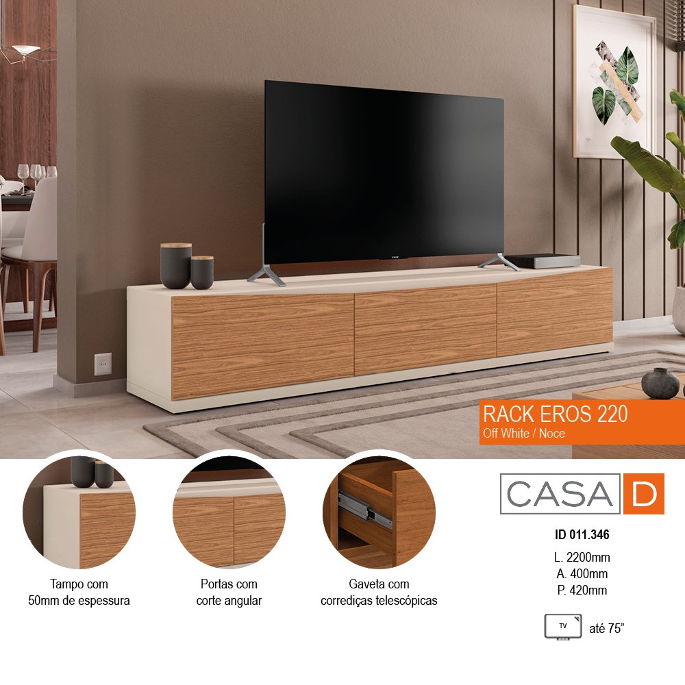 Rack para TV até 72 Polegadas 3 Gavetas 220cm Eros Casa D | MadeiraMadeira