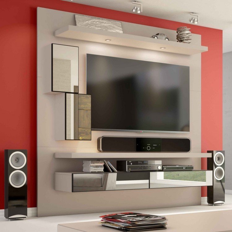 Painel Home para TV até 52 Polegadas 2 Gavetas Espelhadas 2 Nichos e LED TB109E Dalla Costa Nicho Para Tv ~ Painel Home para TV até 52 Polegadas 2 Gavetas Espelhadas 2 Nichos e LED TB109E Dalla Costa