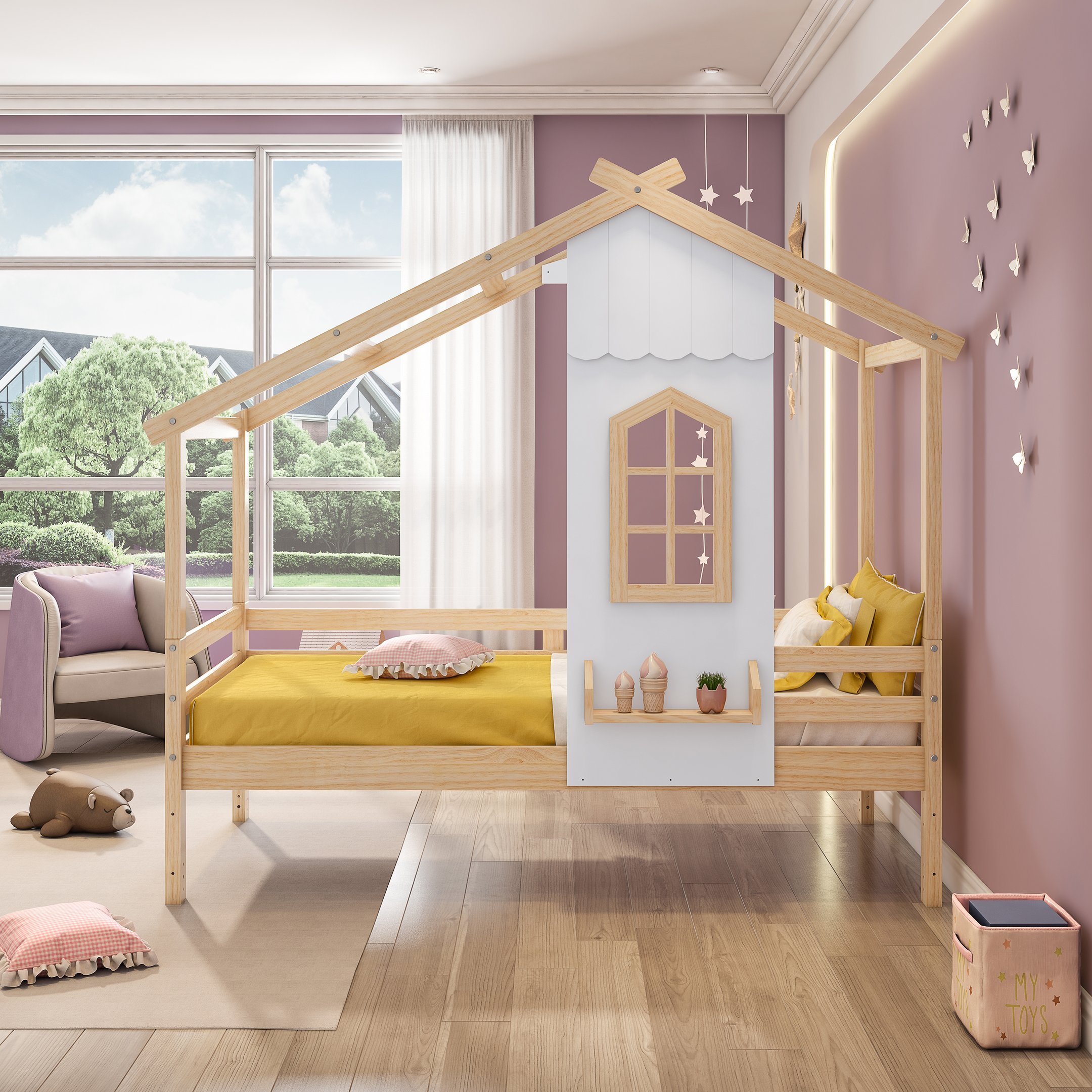 Cama Montessoriano Prime House com Telhado V e Janelinha Casatema MadeiraOriginals - 10