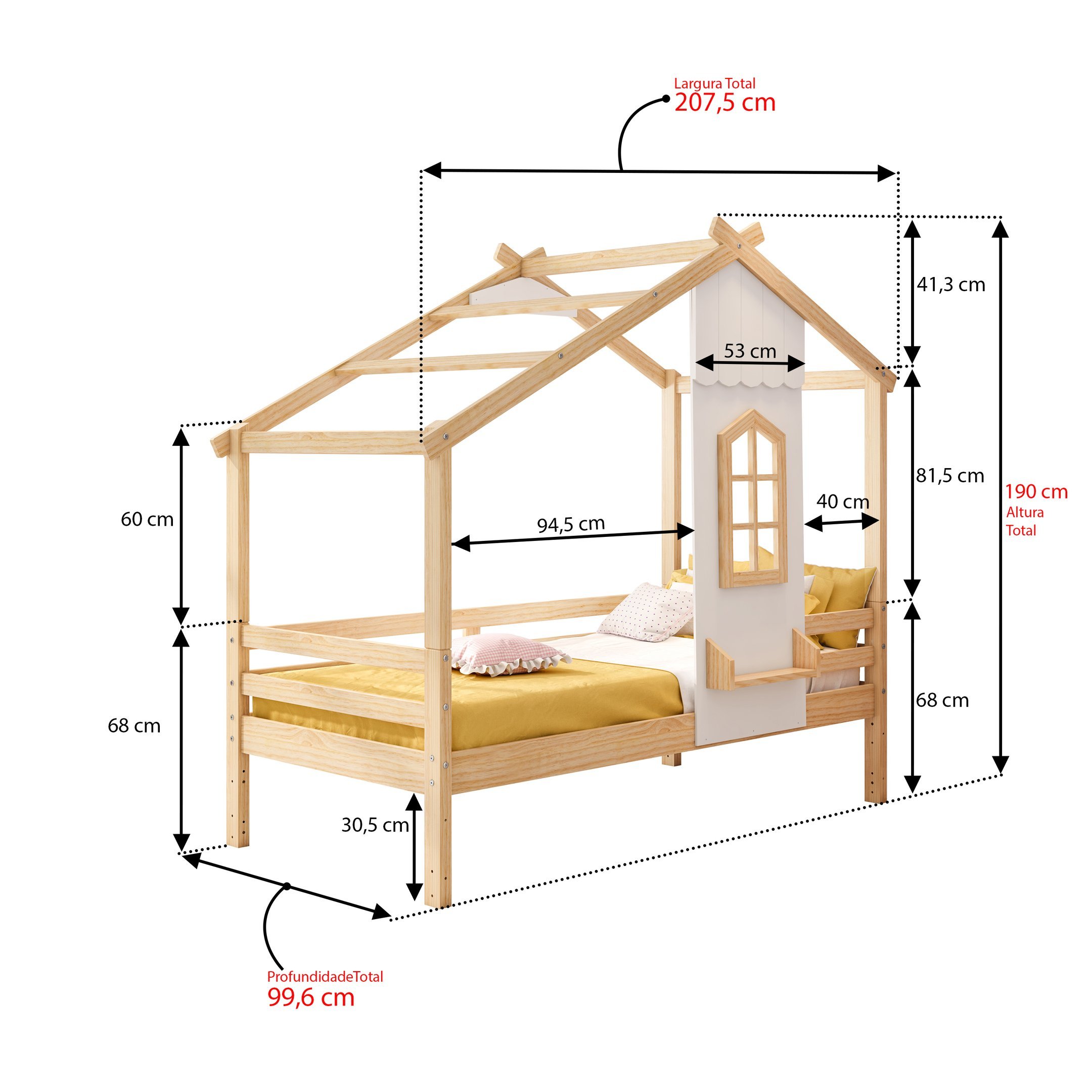 Cama Montessoriano Prime House com Telhado V e Janelinha Casatema MadeiraOriginals - 14