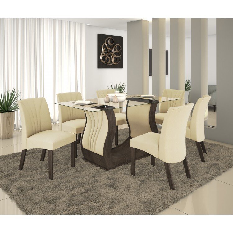 Conjunto Sala de Jantar Fortuna com 6 Cadeiras Alto Brilho Armario Nancy Famosa ~ Conjunto Sala de Jantar Fortuna com 6 Cadeiras Alto Brilho