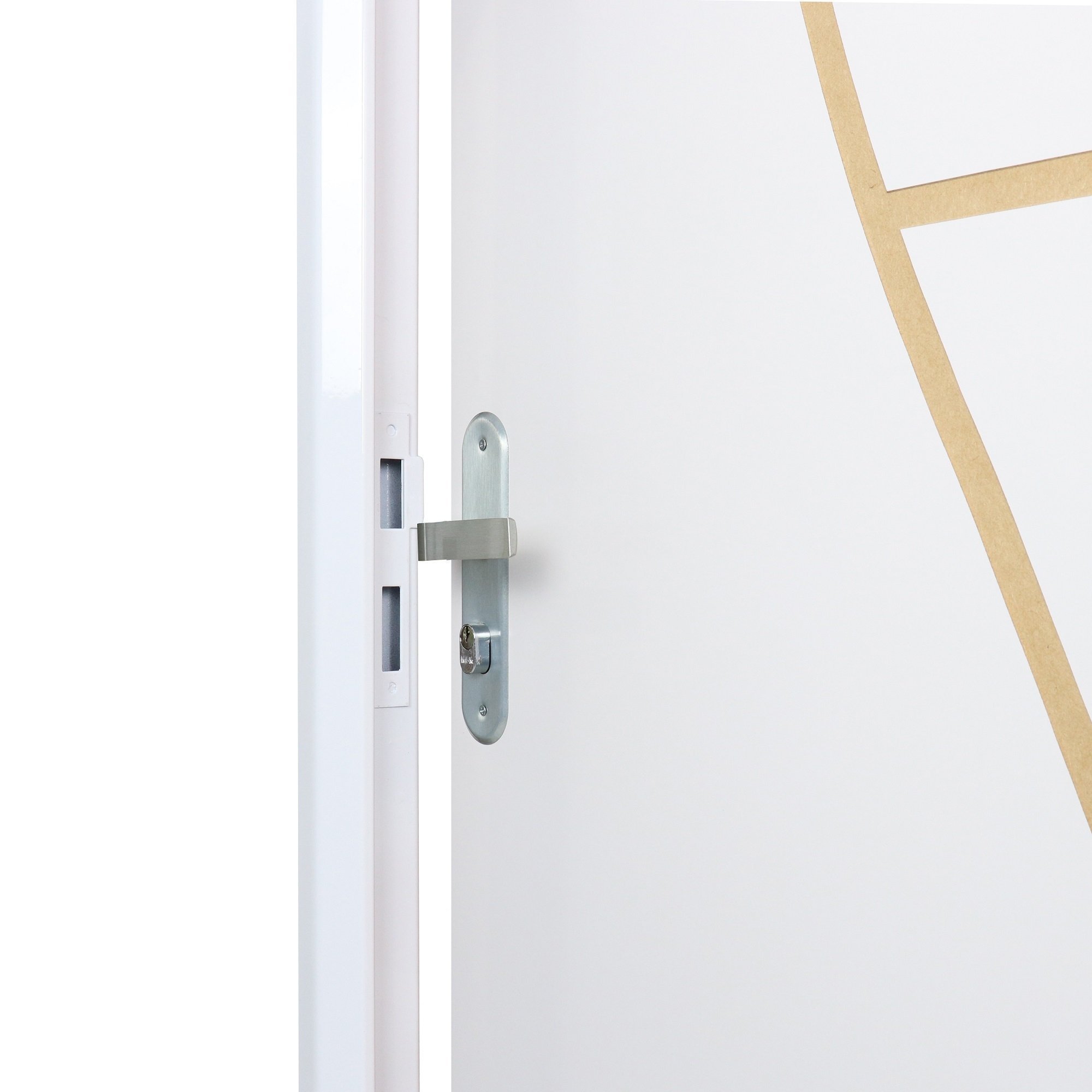 Ver imagem 5 de Kit Porta de Madeira Decorada 215x65cm com Batente de Aço 06cm Cantareira Mgm Abertura Esquerda