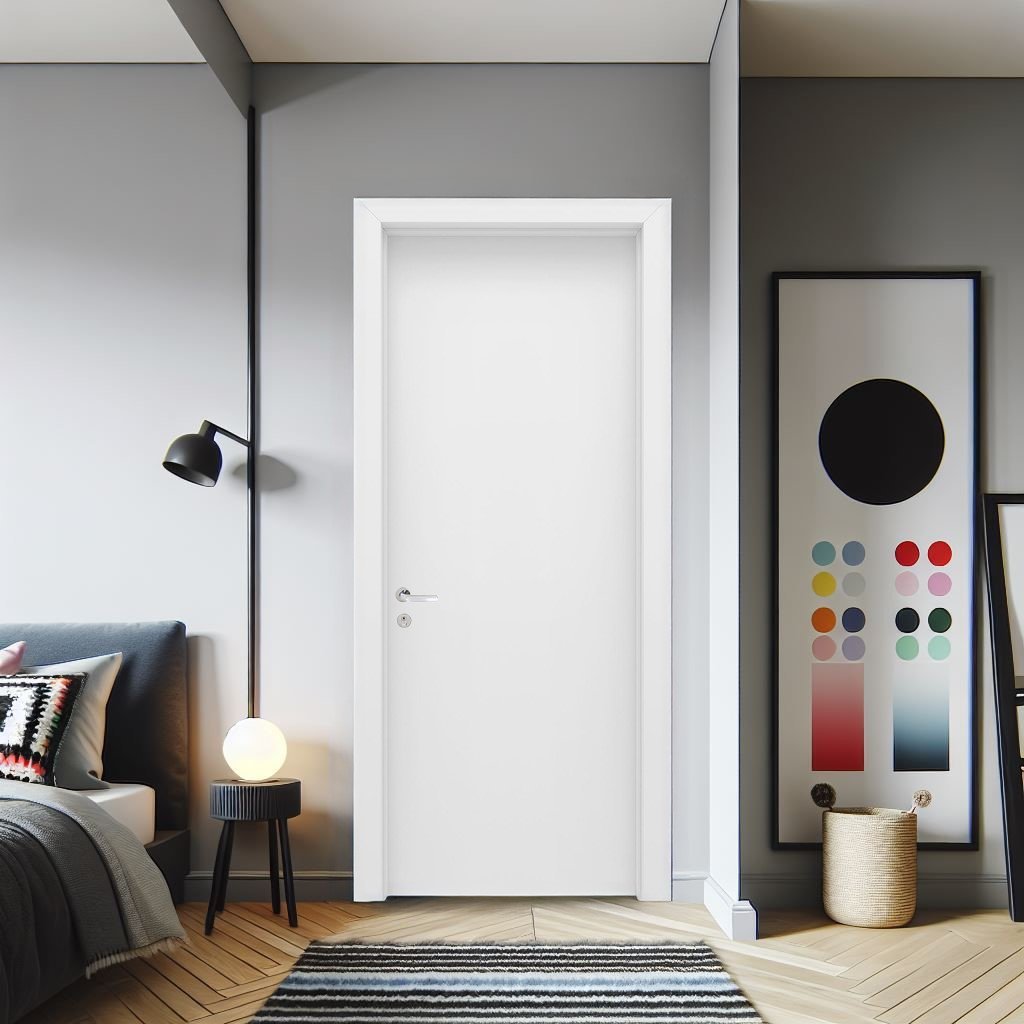 Kit Porta de Madeira para Drywall 210x80cm Lisa Primer Esquerda Moldufama Branco