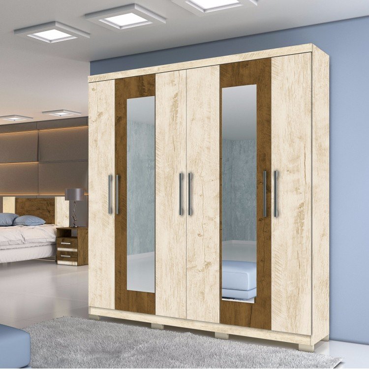 Guarda Roupa Casal com Espelho 6 Portas e 3 Gavetas Sydney Moval Avel u00e3 Wood Castanho Wood em Guarda Roupa Wood ~ Guarda Roupa Casal com Espelho 6 Portas e 3 Gavetas Sydney Moval Avel u00e3 Wood Castanho Wood em