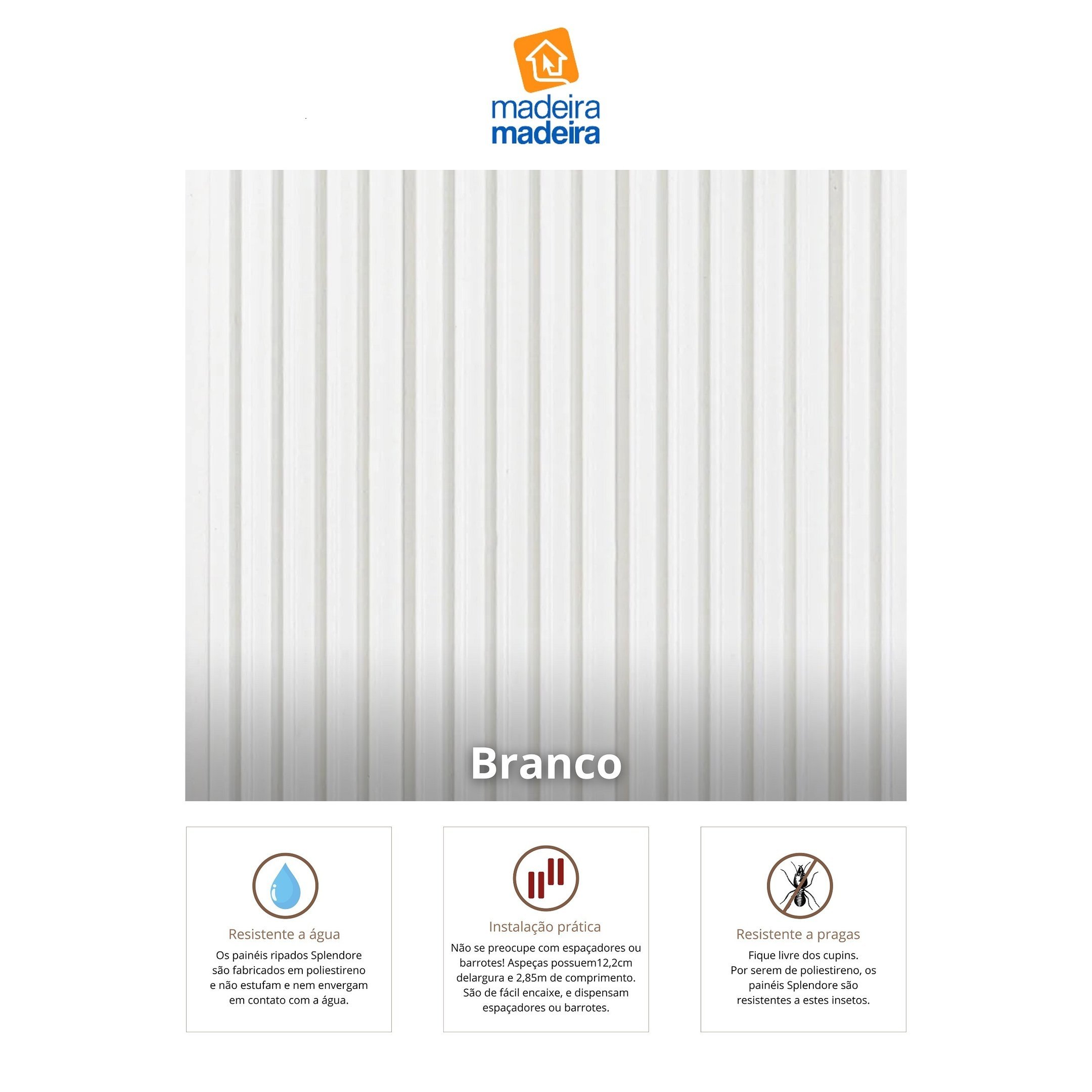 Painel Ripado de Poliestireno Barra de 2,85m X12,2cm Venda em (0,34m²) Ruffino - 7