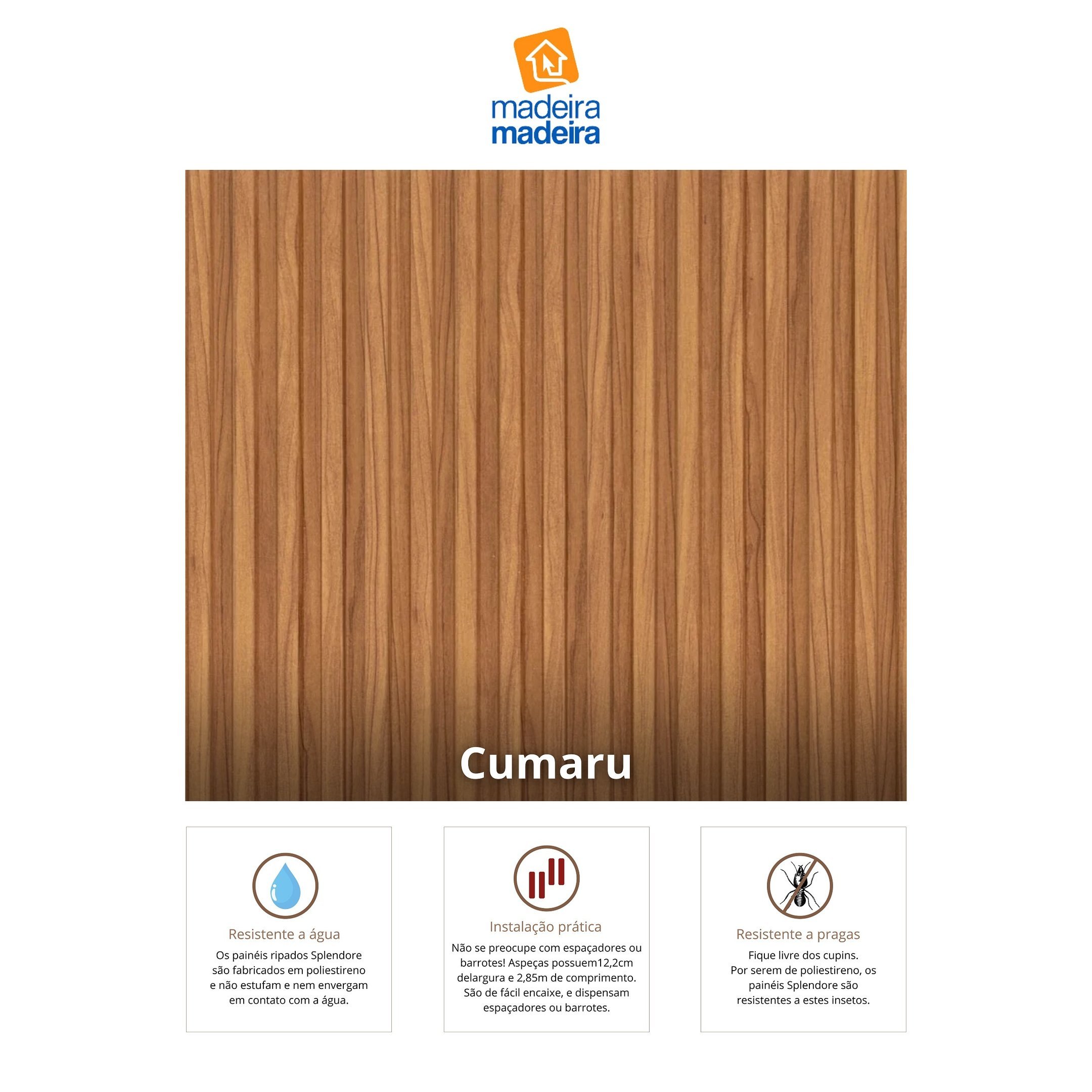 Painel Ripado de Poliestireno Barra de 2,85m X 12,2cm Venda em (0,34m²) Ruffino - 7