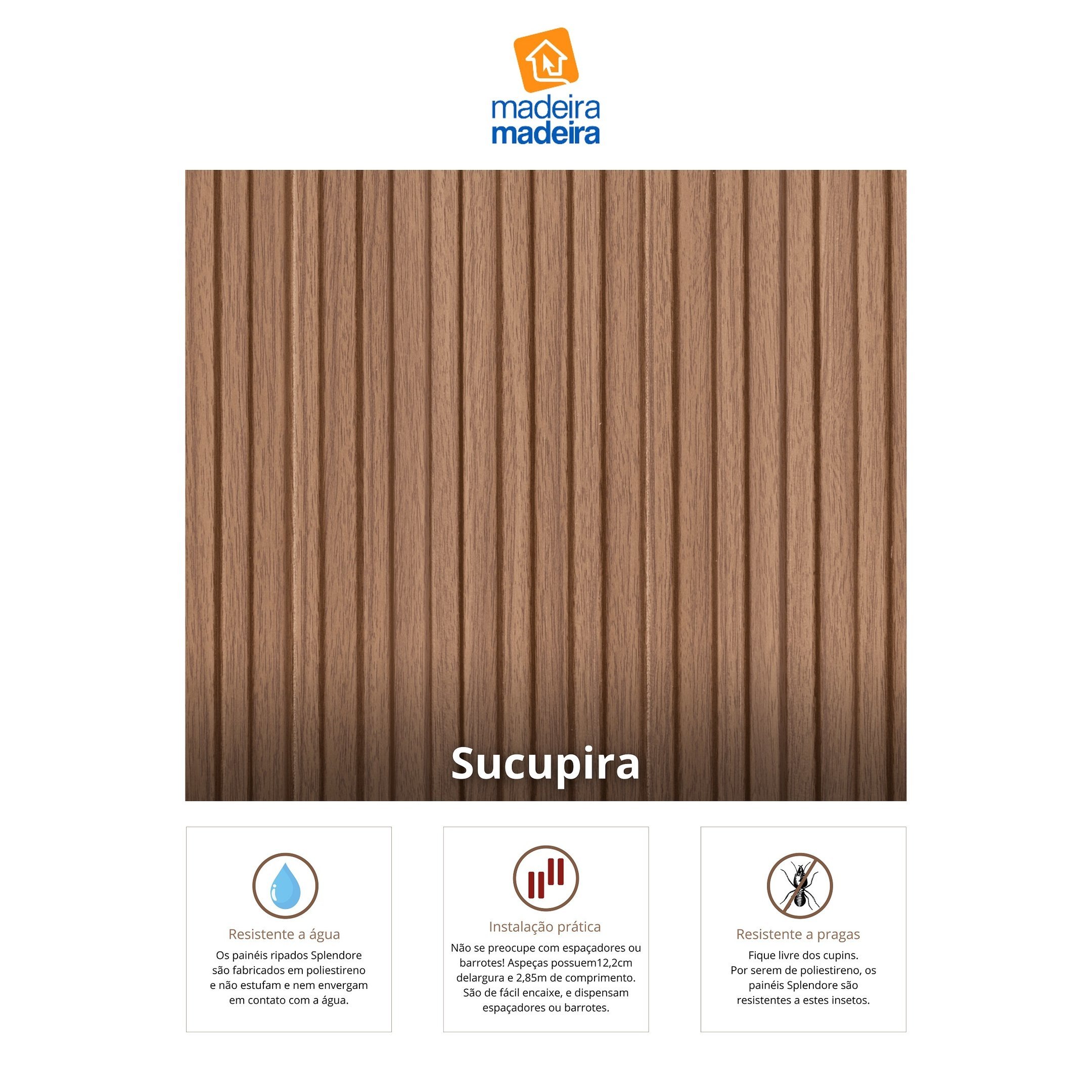 Painel Ripado de Poliestireno Barra de 2,85m X 12,2cm Venda em (0,34m²) Ruffino - 7