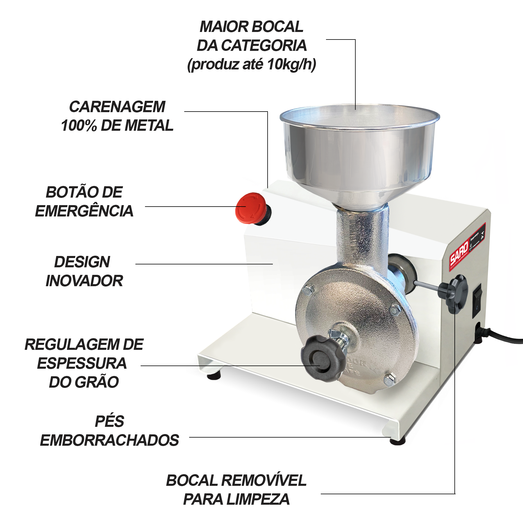 Moedor Elétrico de Grãos e Café Bivolt 50/60 HZ Saro Branco - 2