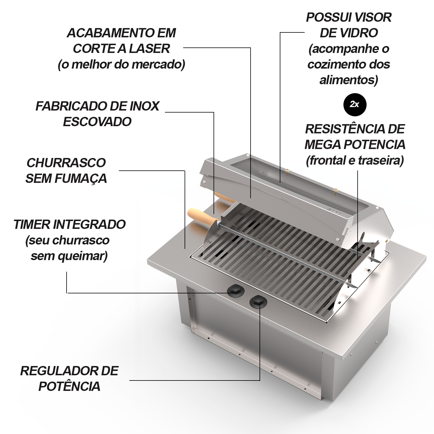 Ver mais imagens de Churrasqueira Cooktop Elétrica de Embutir 70x48x30cm 127v Saro Inox