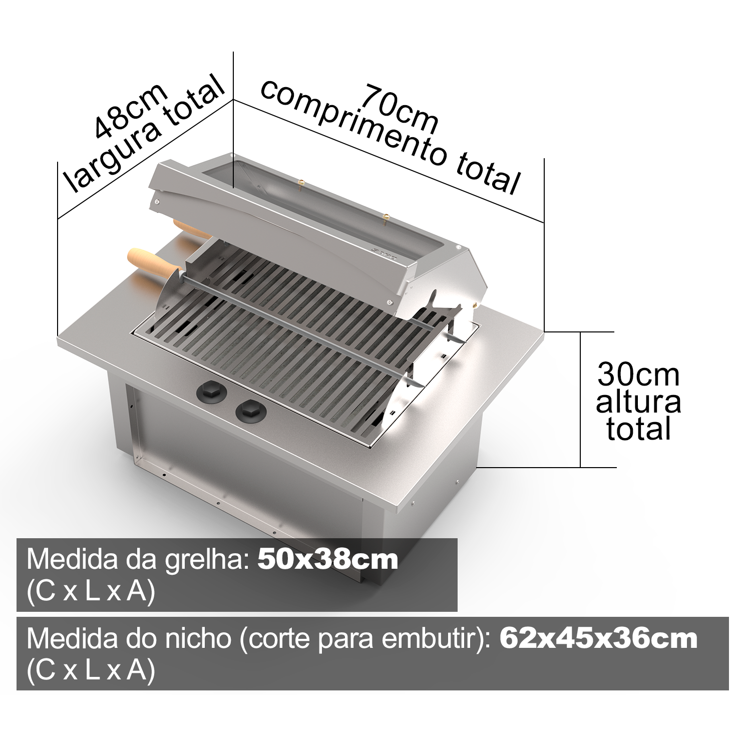 Churrasqueira Cooktop Elétrica de Embutir 70x48x30cm 127v Saro Inox - 9