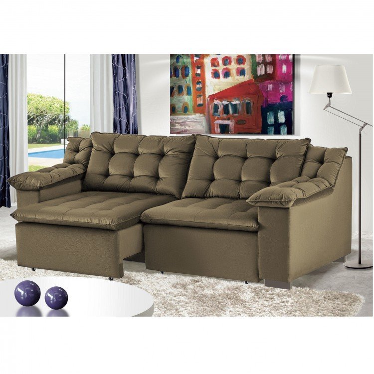 Sofá Retrátil 4 Lugares Suede Confort Umaflex Marrom em Sofá Retrátil