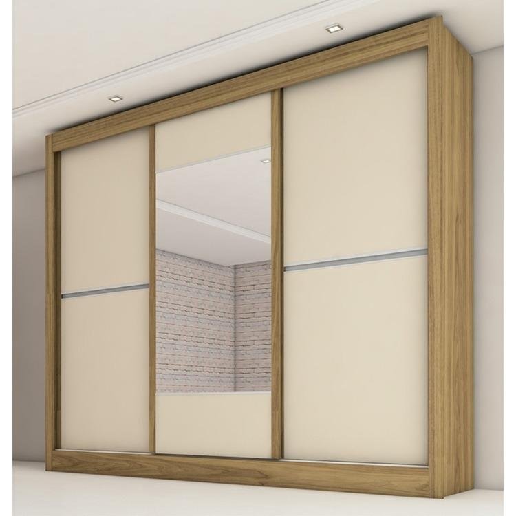 Guarda Roupa Casal com Espelho 3 Portas de Correr Ip u00ea Móveis Europa Caramelo Creme em Guarda Guarda Roupa Ipê ~ Guarda Roupa Casal com Espelho 3 Portas de Correr Ip u00ea Móveis Europa Caramelo Creme em Guarda