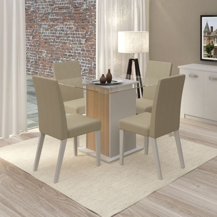 Conjunto Sala De Jantar Com Banco ~ Conjunto Sala de Jantar Mesa e 4 Cadeiras Tais Madesa BrancoCapri em Conjunto Sala De Jantar Com Banco ~ Conjunto Sala de Jantar Mesa e 4 Cadeiras Tais Madesa BrancoCapri em