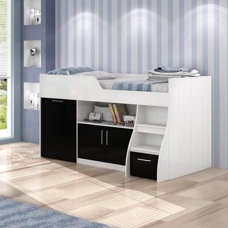 Cama Infantil Multifuncional Alta com Armário Inferior Bianca Cimol Branco Preto em Camas na Geraldi Artesanato Em Madeira ~ Cama Infantil Multifuncional Alta com Armário Inferior Bianca Cimol Branco Preto em Camas na