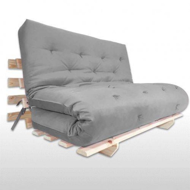 Sofa Cama Casal Futon Oriental Cinza Com Madeira Maciça MadeiraMadeira