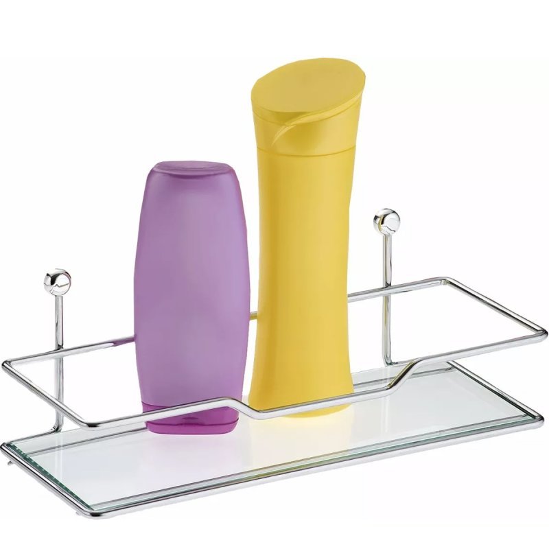 Suporte Porta Shampoo Vidro Condicionador Parede Banheiro Cromado